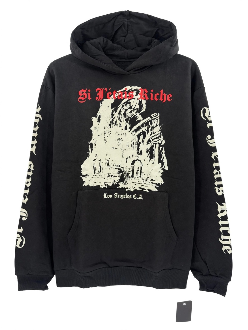 NWT BoohooMAN Gothic Washed Printed Oversized Hoodie Black Mens XL